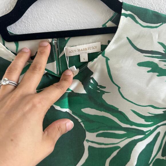 ANN MASHBURN  Paige Maxi Dress Green Watercolor Leaf Mikado Size Small New - Picture 6 of 7